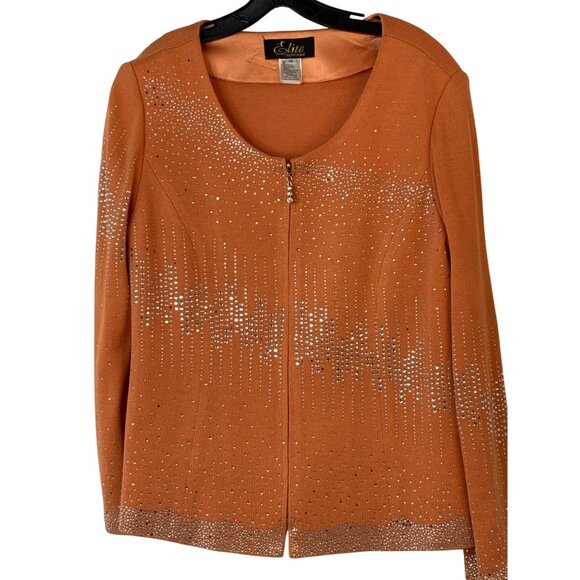 Elite Orange Cardigan Top Bling Detailing Scoop Neck Long Sleeves 14 RA10083 - Picture 10 of 11